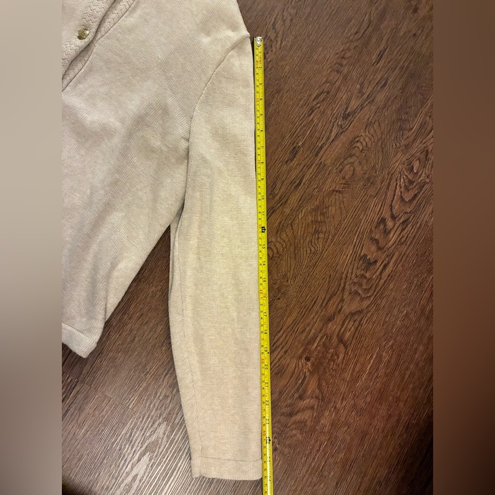 J. Crew Cream/Tan Cotton-Blend Cardigan Sweater Lady Jacket w/ Gold Buttons - L - Picture 12 of 12